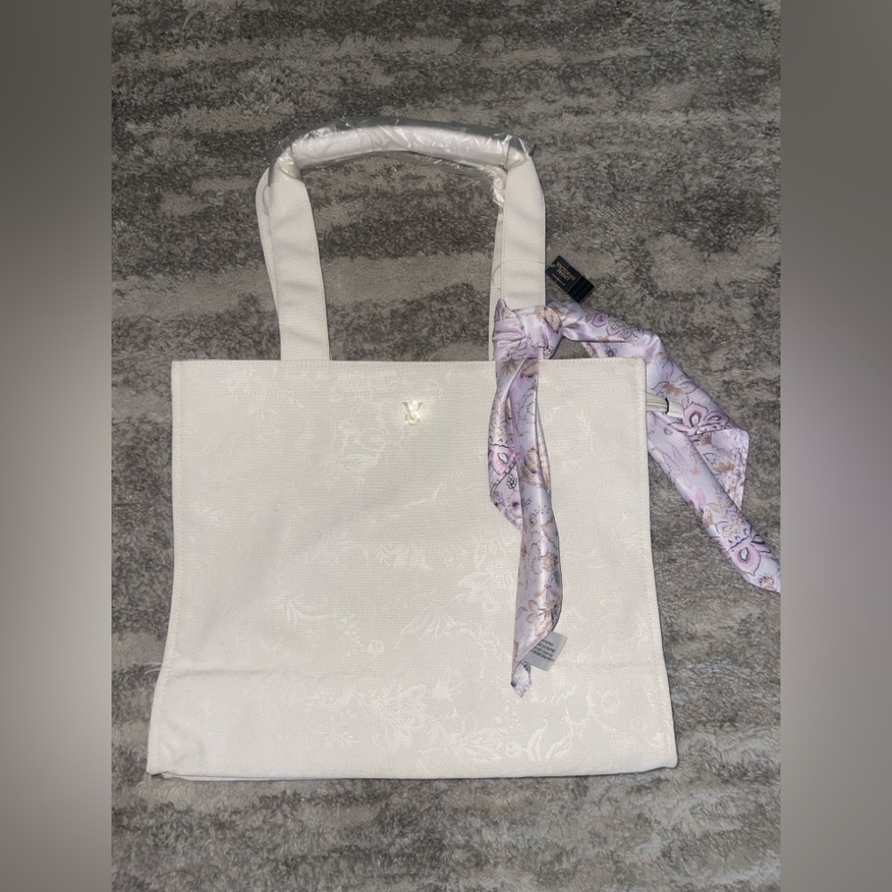Victoria’s Secret White Tote Bag with Scarf Accent